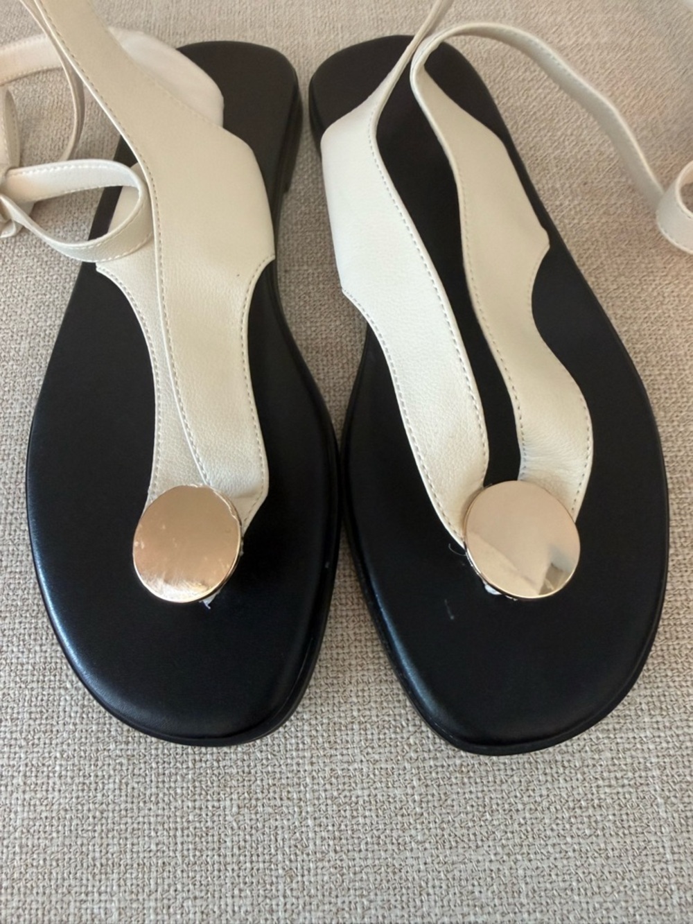 Cream Lace-Up Sandals - Picture 2 of 4